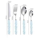 Popxstar  4Pcs/Set Luxury Ceramic Pearl Handle Cutlery Set Knife Fork Spoon Creative Cute Soup Spoon Western Food Steak Knife Spoon Fork