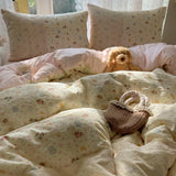 Popxstar  New small floral cloud wrinkle double yarn bed four-piece set princess lace quilt cover three-piece bed sheet set