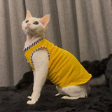 Soft Breathable Thin Open Front Cat Vest Striped Trim Comfort Summer Indoor Wear For Hairless Sphynx Cat