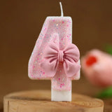 Popxstar Cute Pink Bow 3D Number Cake Candles for Birthday Party Decorations Birthday Decoration  Cake Decorating Tools