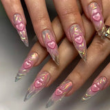 Popxstar 24pcs Silver Almond False Nails Oval Decorated Cloud Milk Wearable Fake Nails Short Press On Nail Coffin Detachable French Tips