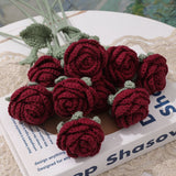 Popxstar 1/3pcs Knitted Rose Handmade DIY Woolen Crochet Artificial Flower Bouquet Room Home Decoration Bride Wedding Mother's Day Gifts