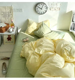 Popxstar Fashion Bedding Set White Green Double Bed Linens Nordic Duvet Cover Pillowcase Queen Size Flat Sheet Classic Grid Kids Winter