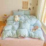 Popxstar  Class bed new cream wind solid color bed sheet four-piece set student quilt cover four-piece set household