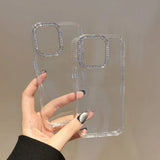 Popxstar  Metal Lens Diamond DIY Frame Transparent TPU Mobile Phone Back Cover Case for iPhone 11 12 13 14 15 16 Pro Max Soft Cover Fundas