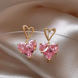 Popxstar Korean Fashion Jewelry Shining Rhinestone Hollow Heart Drop Earrings for Women Girls Vintage Red Crystal Earrings