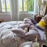 Popxstar  100% Cotton Bedding Set Ins Korean Floral 3D Printed Duvet Cover Bed Linen Flat Sheets Set 2 Pillowcases Twin Double Queen Size