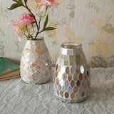 Popxstar  Pastel Mosaic Glass Vase for Hydroponic Pothos & Small Flowers - Modern Home/Office Desk Decor with Minimalist Artistry