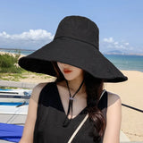 Popxstar Japan and South Korea Big Brim Hat Women's Spring and Summer Foldable Travel Sun Hat Sun Hat Solid Color Casual Fisherman Hat