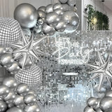 Popxstar Disco Silver Balloon Arched Flower Ring Set, with a Metallic Silver Tassel Background, Suitable for Birthday Parties in 2024