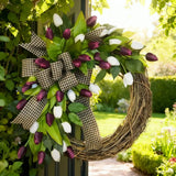Popxstar  Spring Tulip Wreath, Door Hanging Decoration, Home Decoration Pendant, Festival Party Decoration Simulation Flower