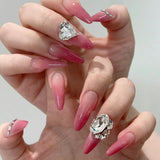 Popxstar Blush Pink False Nails Bowknot Diamond Pearl 3D Design Press on Nail Tips with Harmless Smooth Edge Nails Woman DIY Fake Nails