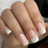Popxstar 24Pcs Short Ballet False Nails with Bow Design White French Press on Nails Wearable Square Head Full Cover Fake Nail Manicure
