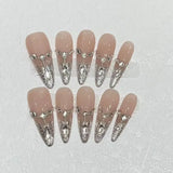 Popxstar  10Pcs Long Almond Handmade Press on Nails Fake Nails with Rhinestone Wearable Stick-on Nails False Nail Накладные Ногти Uñas