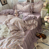 Popxstar 3/4Pcs Korean Princess Style Floral Ruffles Bedding Set Skin-friendly Soft Duvet Cover Set Bed Sheet Or Bed Skirt Pillowcases