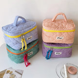 popxstar 3pcs/Set Plaid Cosmetic Bag Set Simple Style Large Capacity Portable Cosmetic Tools Storage Bag for Home Bathroom Toiletry Bag