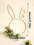 Popxstar  Easter Bunny Wreath, Wooden Rabbit Ear Circle Doorplat, Spring Garland Wall Decor with Flower, Door Hanging Home Decoration Gift