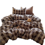 4Pcs Bedding Set Simple, Comfortable, And Retro Plaid Bed Sheets With Pillowcase Cotton Duvet Cover Set Single Bed Linen