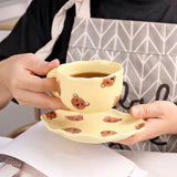 Popxstar  Ceramic Coffee Mug and Saucer Set Hand Pinching Irregular Cute Pattern Milk Juice Afternoon Tea Water Cup Girl Flower Tea Cup