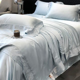 Popxstar  Lyocell Bamboo Fiber Luxury Embroidery Summer Quilt Soft Silky Thin Comforter Blanket With Bed Sheet Pillowcases Bedding Set