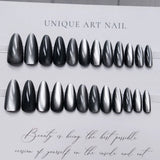 Popxstar  Glossy Cat Eyes Fake Nails Full Cover Almond Black Press on Nail Women Girls DIY Manicure Simple Wearable False Nails Tips 24Pcs
