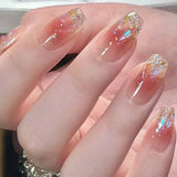 Popxstar 24Pcs Three-dimensional Love Heart False Nails with French Design Long Coffin Wearable Fake Nails Rhinestone Press on Nails Tips