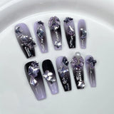 Popxstar 10Pcs Long Ballerina Handmade Press on Nails Pink Black Fake Nails Wearable Stick-on Nails Full Cover False Nail Uñas Postizas