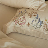 Popxstar  Natural Cotton Linen Vintage French Flowers Embroidery Luxury Bedding Set Duvet Cover Flat/Fitted Bed Sheet Pillowcases 4Pcs