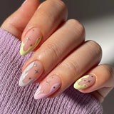 Popxstar  Y2K Girls Almond Fake Nails Gradient Blue Press on Nail Star Printed Full Cover Wearable False Nails Tips for Women DIY Manicure