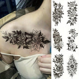 Popxstar  6pcs Waterproof Black Flower Tattoo Sticker for Men and Women - Lasts 3-5 Days