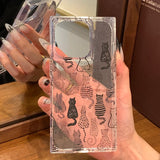 Cartoon Sketch Cats Pattern Right Angled Edge Case For iPhone 17 16 15 13 14 12 Pro Max Clear Phone Back Cover