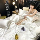 Popxstar High-end Blending Natural Mulberry Silk Bedding Set Luxury Satin Silky Queen Size Duvet Cover Set with Sheets King Size Bed Set