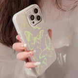 Popxstar Butterfly Phone Case with Lanyard for iPhone 16 15 14 11 13 12 Pro Max Plus Fashion Glitter Phone Case Cover