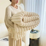 Popxstar New Imitation Rabbit Plush Warm Blanket Set or Only Blankets for Autumn Winter Soft Fluffy Warmth Lounger Sofa Throw Blankets