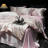 Natural Silk Bedlinens Bedding Set Nordic Flower Printed Duvet Cover Set Couple Double King Queen Size Soft Bed Sheet Pillowcase