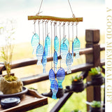 Popxstar  Blue glass sea wind chimes, outdoor glass wind chimes, handcrafted fish wind chimes, large glass wind chimes, beach parties, wed