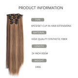 Popxstar Synthetic Clip In Hair Extensions 6PCS Hair Extensions 24 Inch Long Straight 16 Clip On Hairpieces For Women Girls