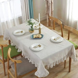 Popxstar Table Cover Ruffled Tablecloth Cotton Linen Fabric Solid Color Rectangular Kitchen Party Wedding Decor Natural Dirt Resistant