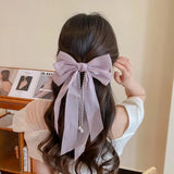 Popxstar Elegant Bow Ribbon Hairpin for Women Long Tassels Pearl Pin Bowknot Stain Hair Clip Retro Headband Girl Hair Accessories Jewelry