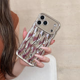 Popxstar  Luxury Plating Water Ripple Pattern Wavy Curly Edge Case for IPhone 17 16 15 13 14 Pro Max Electroplated Camera Protection Cover