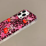 Popxstar  Rose Leopard Print Red Cherry Glitter Phone Case for IPhone 13 15 14 16 Pro Max Fashion Bling Shockproof Cover for Iphone 17 Pro