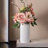 Popxstar  Striped Ceramic-Like Plastic Vase For Flowers Decorative Floral Arrangement Display Creative Little Flower Vase