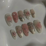 Popxstar 24Pcs White Almond False Nails Ballet with French Design Wearable Fake Nails Gradient Simple Full Cover Press on Nail Tips Art
