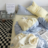 Popxstar New Small Fresh Double Spell Light Blue Cheese Bed Sheet Four-piece Set Girl Heart Sunshine Dormitory Single Three-piece Set