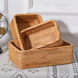 Popxstar burr basket idea Rectangular Rattan Storage Baskets Handmade Woven Nesting Wicker Baskets for Decor Fruit Tray and Snack Storage Box