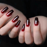 popxstar Gradient Red Black Fake Nails Long Almond Press on Nails Blush Pink Ballet Detachable False Nails Tips for Women and Girls 24Pcs