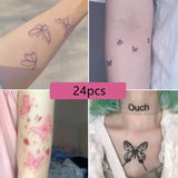 Popxstar  24pcs Butterfly Tattoo Stickers Waterproof Long Lasting Clavicle Sexy Arm Simulation Dark Tattoo Stickers