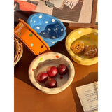 Popxstar  Instagram Style Yogurt Polka Dot Lace Bowl Cute Girlish Heart Breakfast Ceramic Home Oat Bowl
