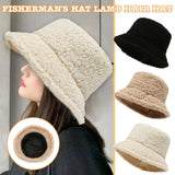 Popxstar Winter Warm Bucket Hats Lamb Wool Faux Fur Caps Women Thicken Plush Hats Winter Warm Velvet Hats For Women