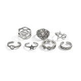 Popxstar  7 Pcs/Set Hip Hop Irregular Star Open Rings for Men New Punk Geometric Pentagram Adjustable Ring Male Jewelry Accessories